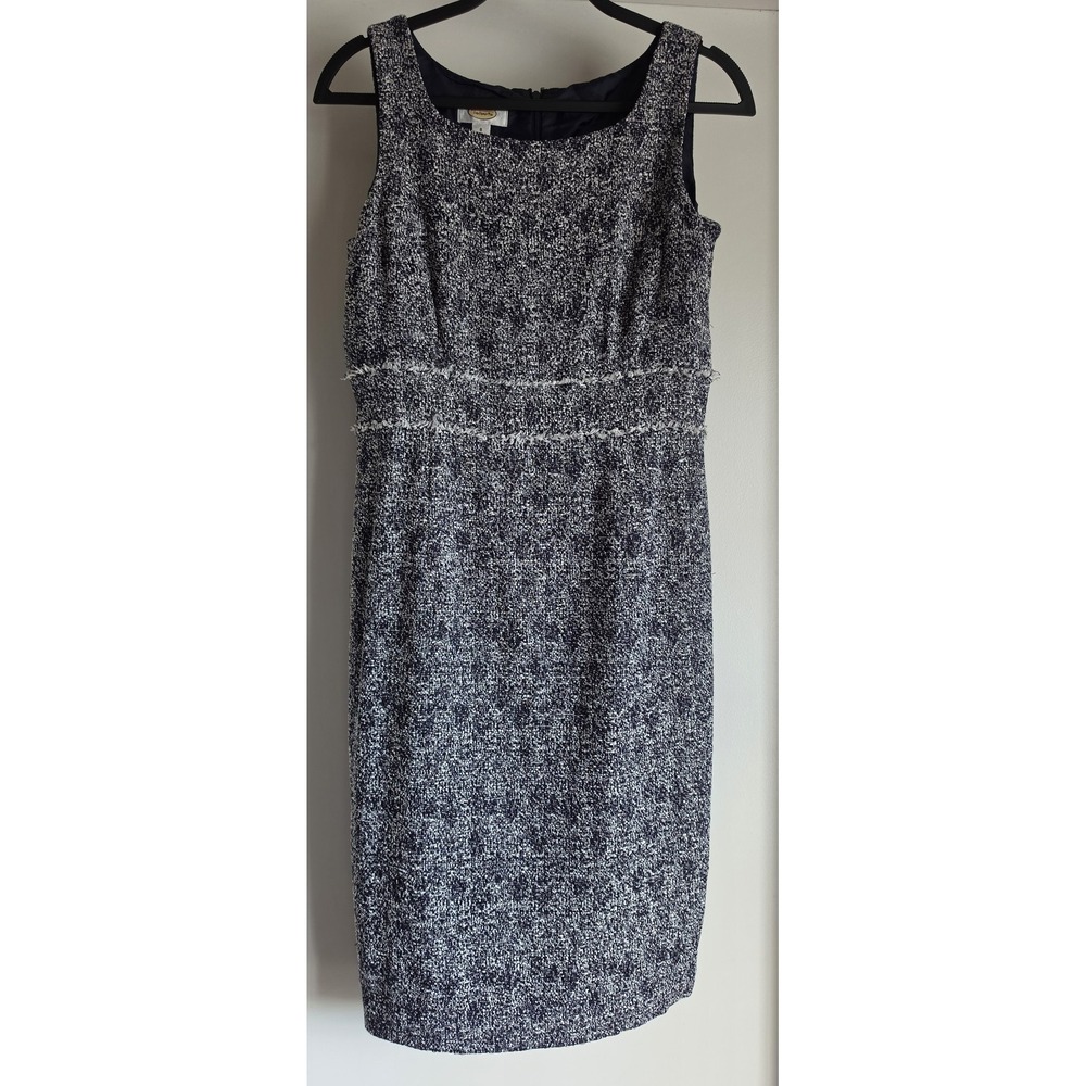 Talbots Sleeveless Shift Dress Size 8 Work Black White Tweed Classic Sheath